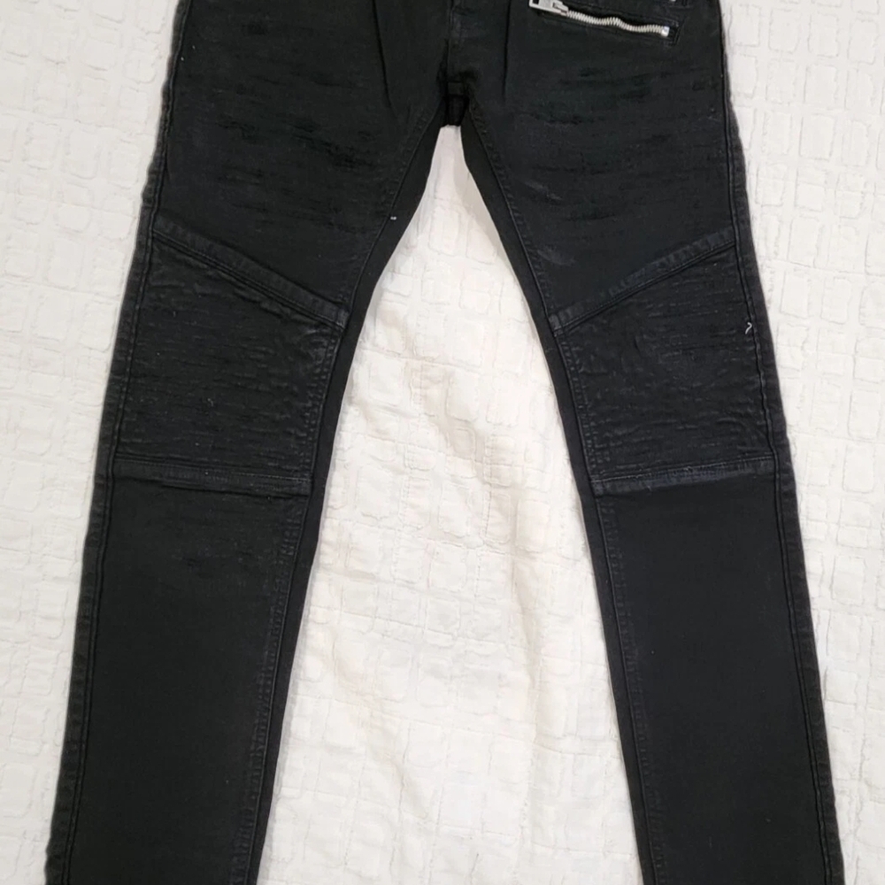 Just Cavalli Men's Distressed Black Skinny Biker Jeans w Zipper Details